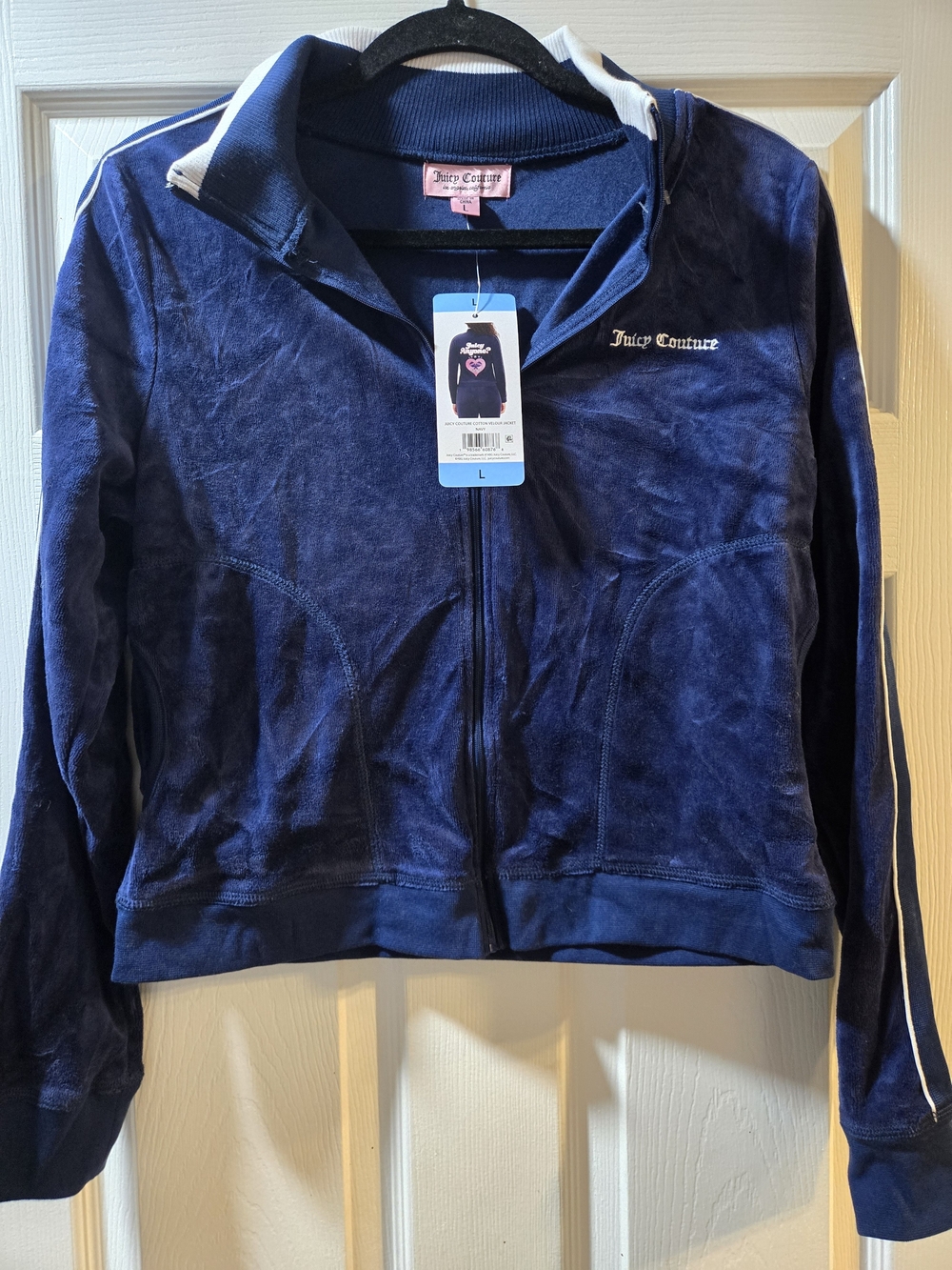 Juicy Couture Navy Velour Track Jacket with White Trim